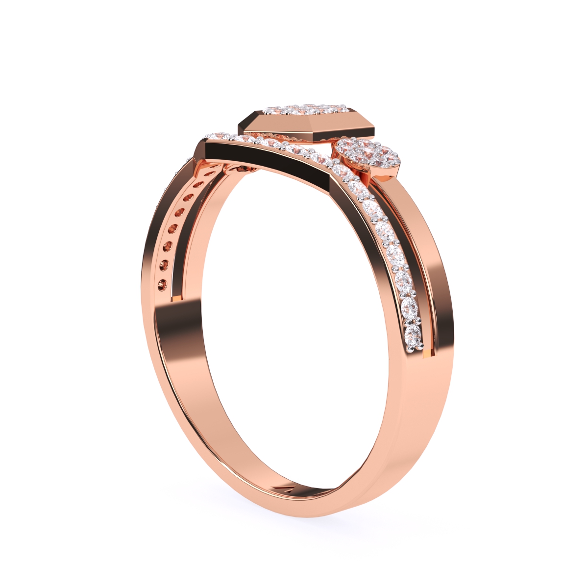 Hexagon Shaped Round Diamond Engagement Ring